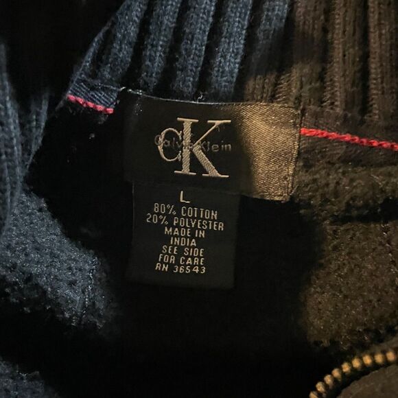Calvin Klein Zip Up Sweater Black Long Sleeve Mock Neck Cotton Mens Size XL - Picture 7 of 8